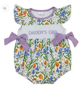 LL Summer Floral Baby Romper Daddy's Girl Bow Accent - Kids Clothes