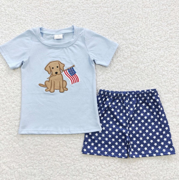 Baby Boys 4th of July Dog Blue Shorts Sets