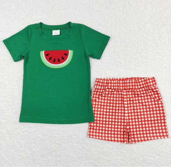 Baby Boys Watermelon Short Tee Summer Shirts Checkered Short