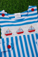 Sail Boat Smocked Baby Romper with Snaps.