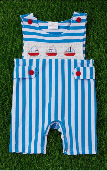 Sail Boat Smocked Baby Romper with Snaps.