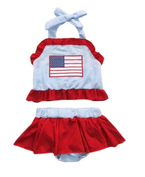 Gingham American Flag Swimsuit 4th of July Bathing Suit - Kids Clothes