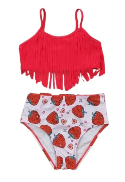 Fringed Heart Strawberry Whimsical Bathing Suit - Kids Clothes