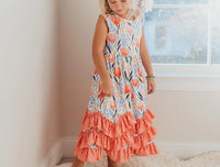 AC Peach Dot Floral 3 Ruffle Dress
