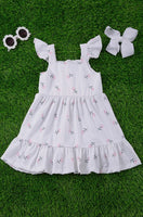 Floral Printed Ruffle Dress w/ Angel Sleeve
