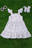 Floral Printed Ruffle Dress w/ Angel Sleeve