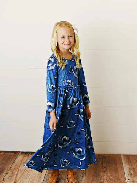 AC Blue Rose Long Sleeve Maxi Winter Dress