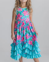LL Kids Pink Blue Tropical Dress