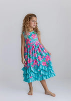 LL Kids Pink Blue Tropical Dress