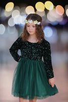 AC Forest Green Sequins Tulle Dress