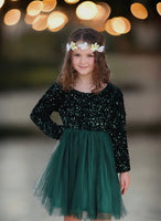 AC Forest Green Sequins Tulle Dress
