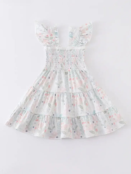 AC Green floral print smocked ruffle dress