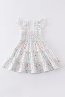 AC Green floral print smocked ruffle dress