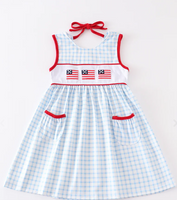 LL Patriotic flag embroidery plaid pocket dress