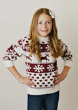 AC Kids Fuzzy Soft Burgundy Reindeer & Heart Winter Sweater