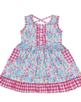 PINK FLORAL PLAID DRESS AnnaCalisa.com PINK FLORAL PLAID DRESS AnnaCalisa.com