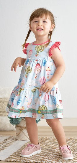 PLATINUM BALLOON PRINT RUFFLE TIERED DRESS