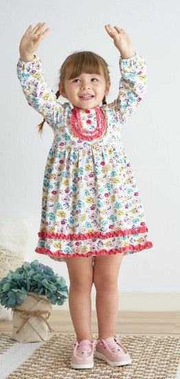 PLATINUM FLORAL PRINT RUFFLE DRESS