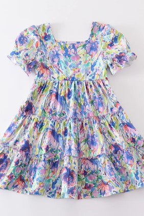 PURPLE FLORAL PRINT TIERED DRESS