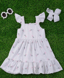 LL White Dress With Pink Rose