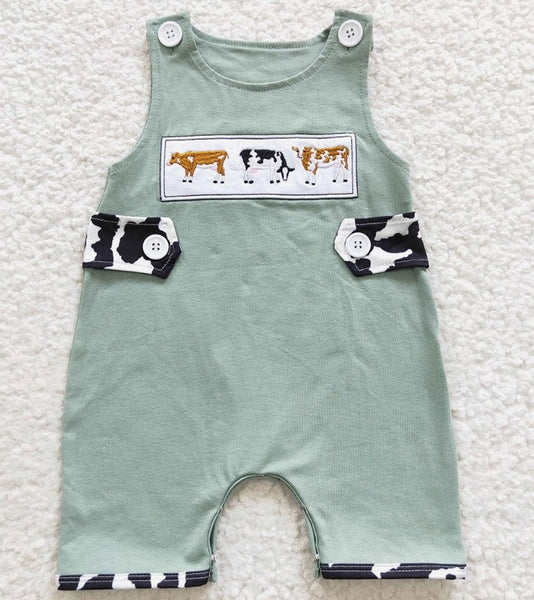 Baby Boys Cow Green Color Rompers