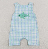 Baby Infant Boys Toddler Shark Blue Checkered Short Sleeve