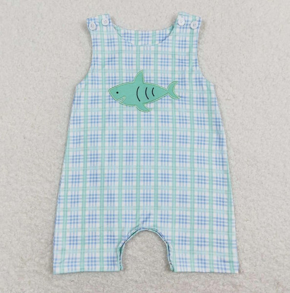 Baby Infant Boys Toddler Shark Blue Checkered Short Sleeve