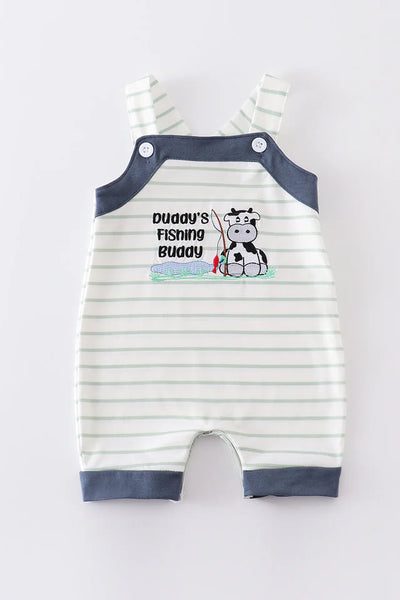 STRIPE COW EMBROIDERY BOY ROMPER