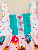 AC Donut Printed On Pink Tunic & Teal Shorts