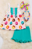AC Donut Printed On Pink Tunic & Teal Shorts