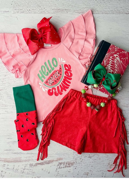 Hello Summer Watermelon Shorts Set