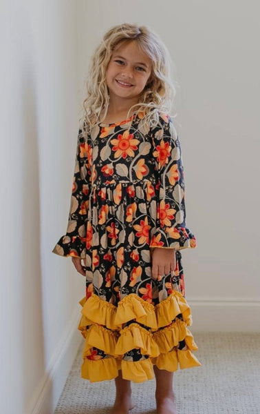 AC Ruffle Mustard Floral Dress