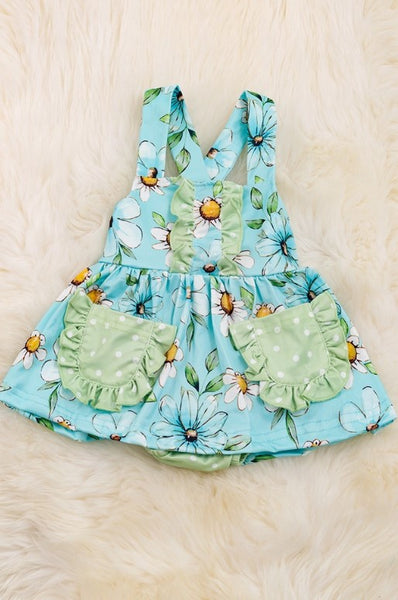 AC Daisy On Blue Floral Printed Baby Dress