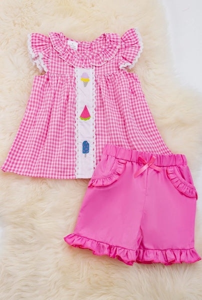 Hot Summer Gingham Tunic with Ruffle Shorts.