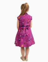 LL Purple Vintage Style Collared Button Down Dresses Galaxy