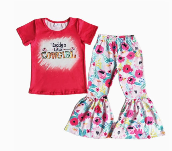 Girls Western Daddy's Little Cowgirl Floral Bottom Pants Outfit