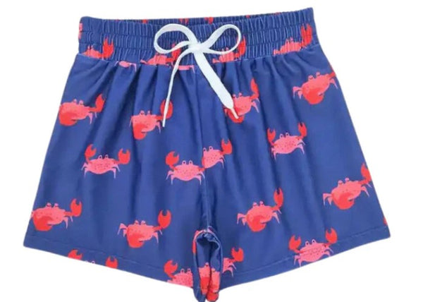 Boys Clothing Swim Trunks - Navy & Red Crab