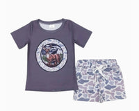 Summer Camo Deer Outfit Western Short Sleeve Shirt and Shorts - Kids Clothes