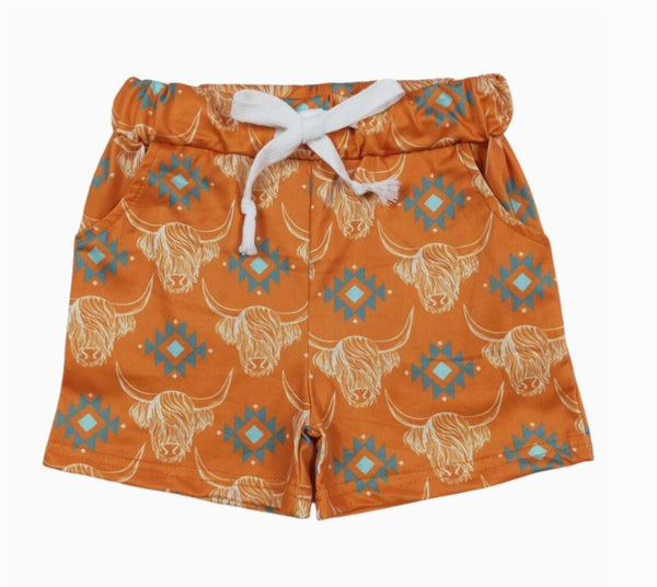 Summer Boho Geo Steer Boys Outfit Western Bathing Suit - Kids Clothes