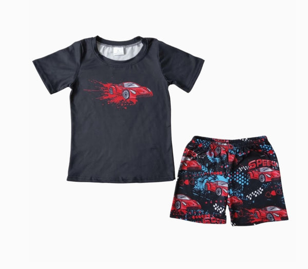 Boys Summer Shorts Outfit - Speed Car Racecar