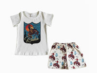 Summer Boys Rodeo Outfit Western Short Sleeve Shirt and Shorts - Kids Clothes