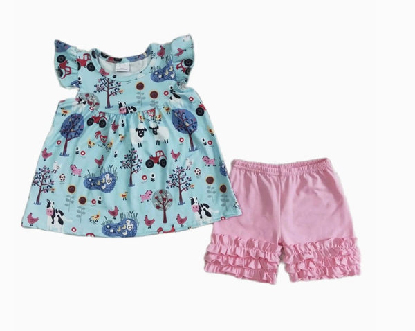 Mint & Pink Farm Ruffle Shorts Outfit