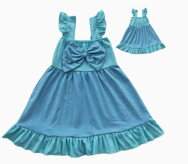 Colorful Dress Blue Princess Flutter Sleeve - Kids Clothing