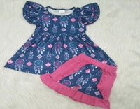 Girls Dreamcatcher Feather Western Ruffle Shorts Summer Outfit