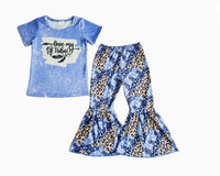 Girls Western Love My Tribe Feathers Leopard Print Bell Bottom Pants Outfit