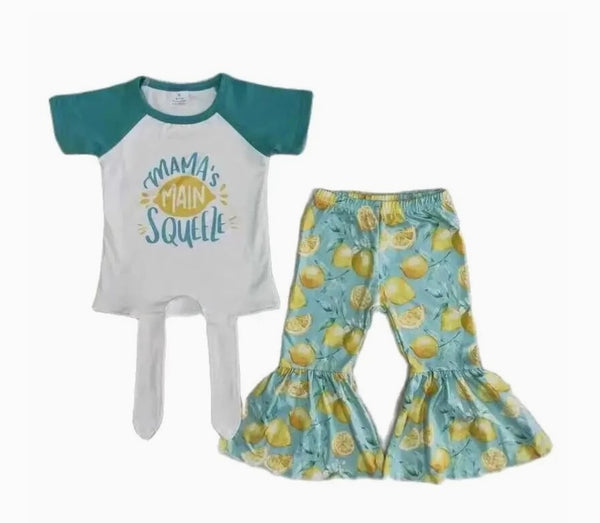 Girls Mama's Main Squeeze Lemon Mother's Day Bell Bottom Pants Outfit