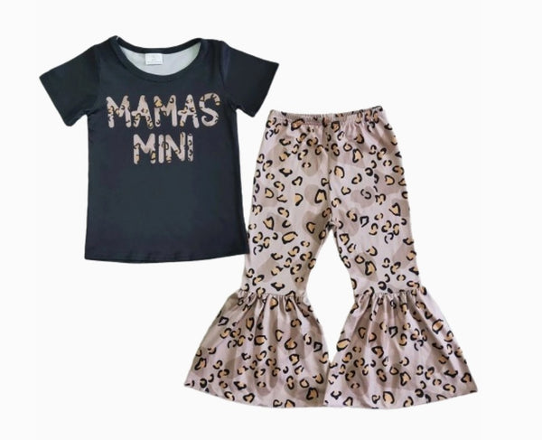 Summer Mama's Mini Leopard Print Outfit Western Short Sleeve Shirt and Pants - Kids Clothes