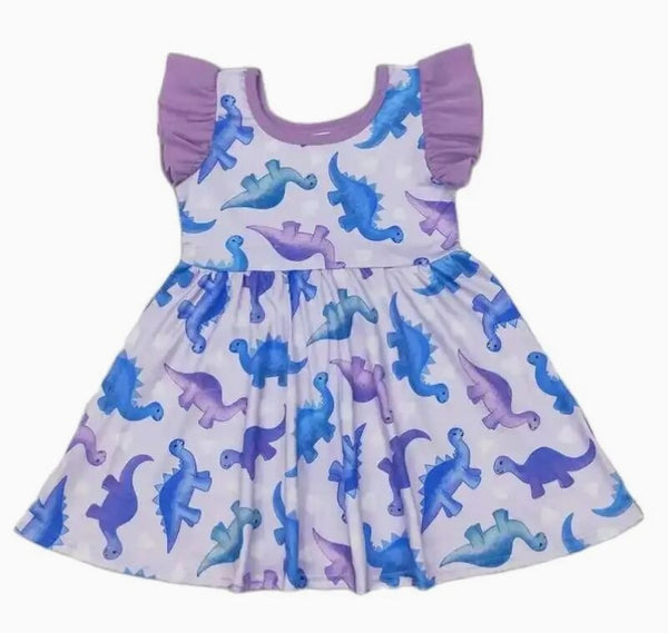 Dinosaur - Girls Summer Dress Flutter Ruffle Kids Clothing