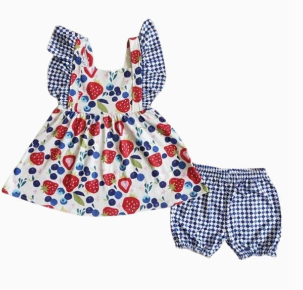 Patriotic Floral Outfit Floral Sleeveless Shirt and Shorts - Kids Clothing