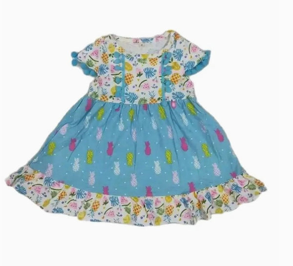 Summer Fruit Flutter Sleeve Dress (Patchwork) - Kids Clothing Summer